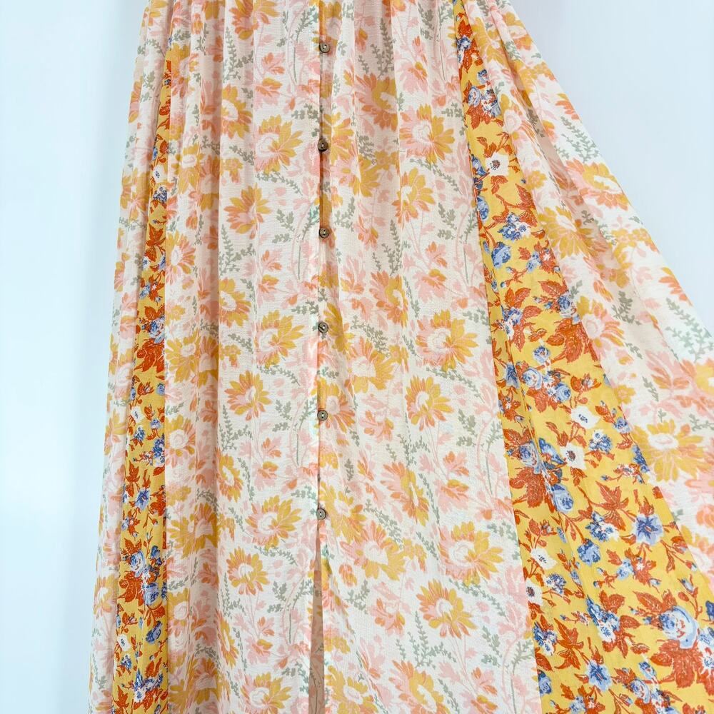 NEW Free People Dance with Me Maxi Dress L Floral Sheer Button Front Strap Boho - Picture 6 of 13